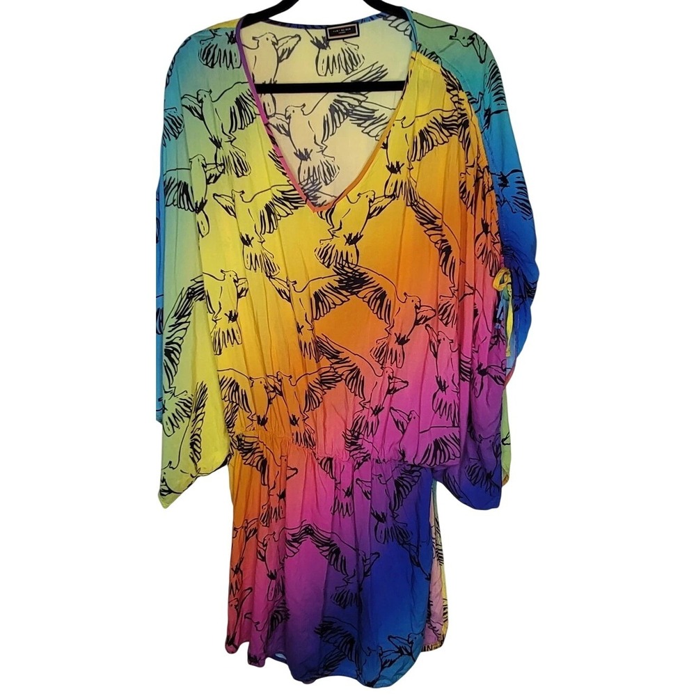 Kurt Geiger London Multicolor Parrot Print V-Neck Long Sleeve Cover-Up Dress L